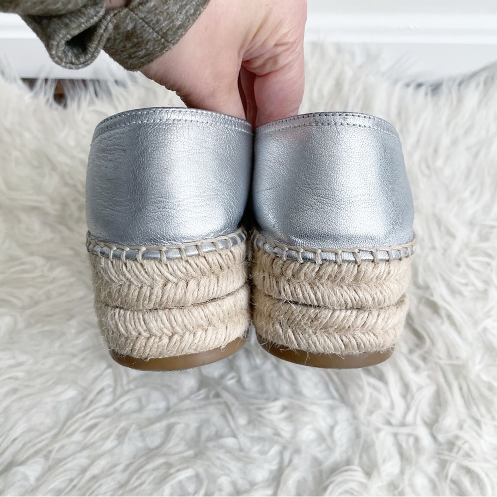 Prada Platform Open Toe Espadrille Silver Leather… - image 10